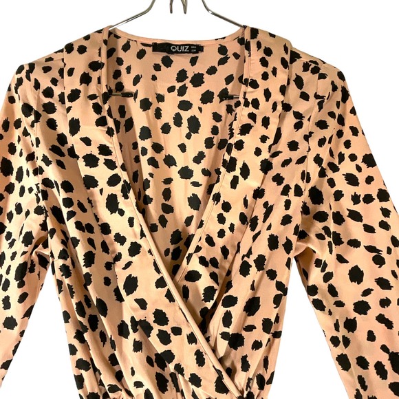 Quiz Sz 34 US 2 Wrap Dress Multicolor Midi Leopard Print Flowy Waist Tie - Picture 3 of 10